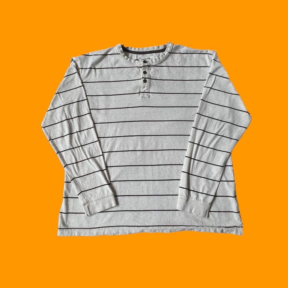 Wrangler Jeans Henley Shirt Long Sleeves Striped White Brown 100% Cotton Men L